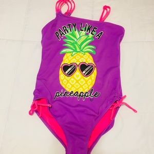 Justice Girls Purple Pineapple One Piece Swimsuit